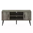 Meuble TV style Mid-Century avec 2 placards et étagères ouvertes pour TV jusqu'à 50", Chêne français gris