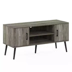 Meuble TV style Mid-Century avec 2 placards et étagères ouvertes pour TV jusqu'à 50", Chêne français gris