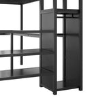 Lit mezzanine en métal pleine taille avec bureau, escalier de rangement et armoire intégrée
