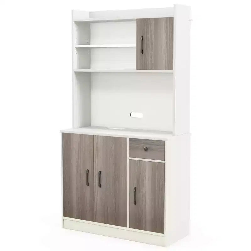 Buffet de cuisine 4 portes de 180 cm avec garde-manger, vaisselier et étagère réglable, blanc