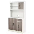 Buffet de cuisine 4 portes de 180 cm avec garde-manger, vaisselier et étagère réglable, blanc