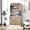 Buffet de cuisine 4 portes de 180 cm avec garde-manger, vaisselier et étagère réglable, blanc