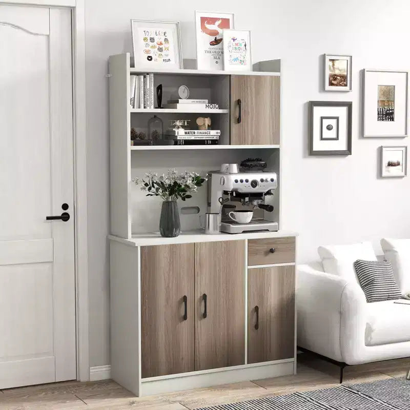 Buffet de cuisine 4 portes de 180 cm avec garde-manger, vaisselier et étagère réglable, blanc