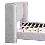 Lit plateforme moderne Queen Size en tissu bouclette avec tête de lit capitonnée à oreilles