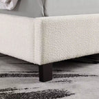 Lit plateforme moderne Queen Size en tissu bouclette avec tête de lit capitonnée à oreilles