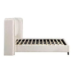 Lit plateforme moderne Queen Size en tissu bouclette avec tête de lit capitonnée à oreilles