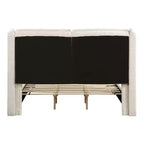 Lit plateforme moderne Queen Size en tissu bouclette avec tête de lit capitonnée à oreilles
