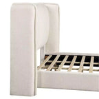 Lit plateforme moderne Queen Size en tissu bouclette avec tête de lit capitonnée à oreilles