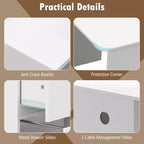 Bureau d'angle en L pour ordinateur 150 cm, compartiment ouvert et gestion des câbles, noyer/blanc