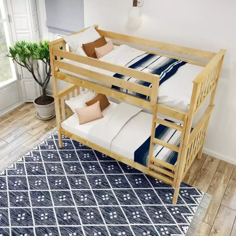 Lit superposé en bois massif, deux lits simples, avec échelle, sans sommier tapissier requis, pour enfants et adultes.