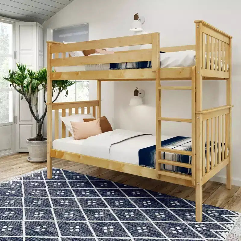 Lit superposé en bois massif, deux lits simples, avec échelle, sans sommier tapissier requis, pour enfants et adultes.