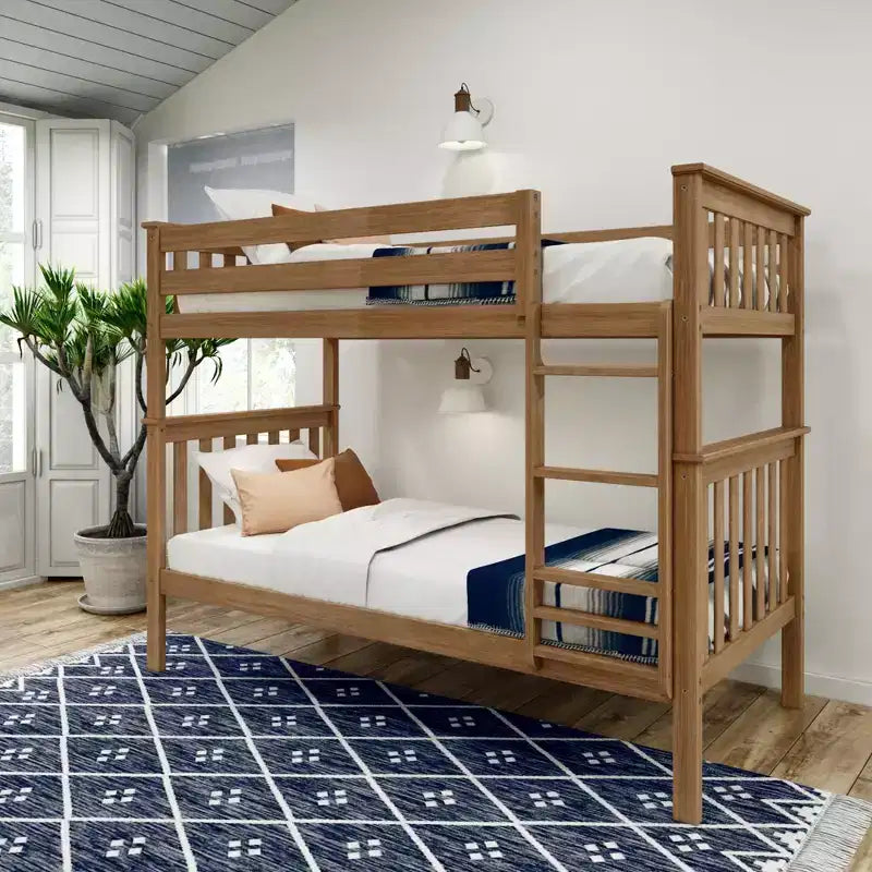 Lit superposé en bois massif, deux lits simples, avec échelle, sans sommier tapissier requis, pour enfants et adultes.