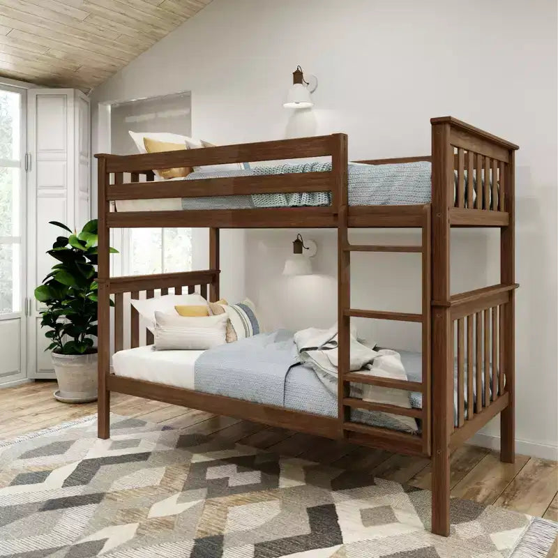 Lit superposé en bois massif, deux lits simples, avec échelle, sans sommier tapissier requis, pour enfants et adultes.