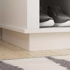 Meuble d'entrée blanc avec 18 casiers à chaussures, 160 cm de large, patères et rangement d'entrée