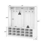 Meuble d'entrée blanc avec 18 casiers à chaussures, 160 cm de large, patères et rangement d'entrée
