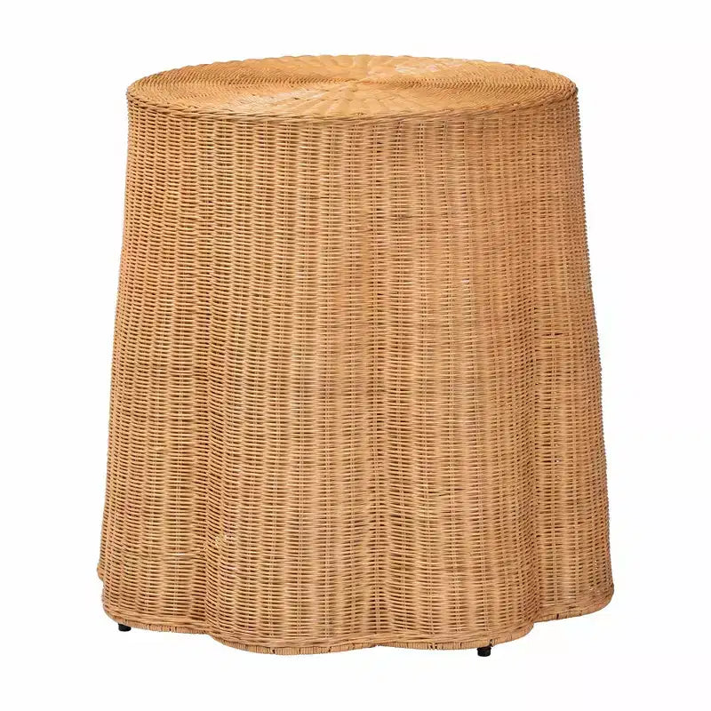 Table d'appoint ronde en rotin Palm Bohemian Honey Scallop, style bohème