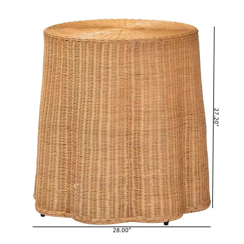 Table d'appoint ronde en rotin Palm Bohemian Honey Scallop, style bohème