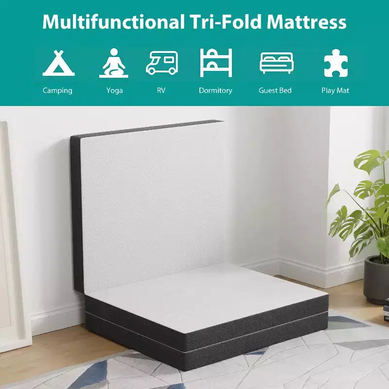 Surmatelas pliant en mousse à mémoire de forme de 7,6 cm, pliable avec housse lavable pour le camping