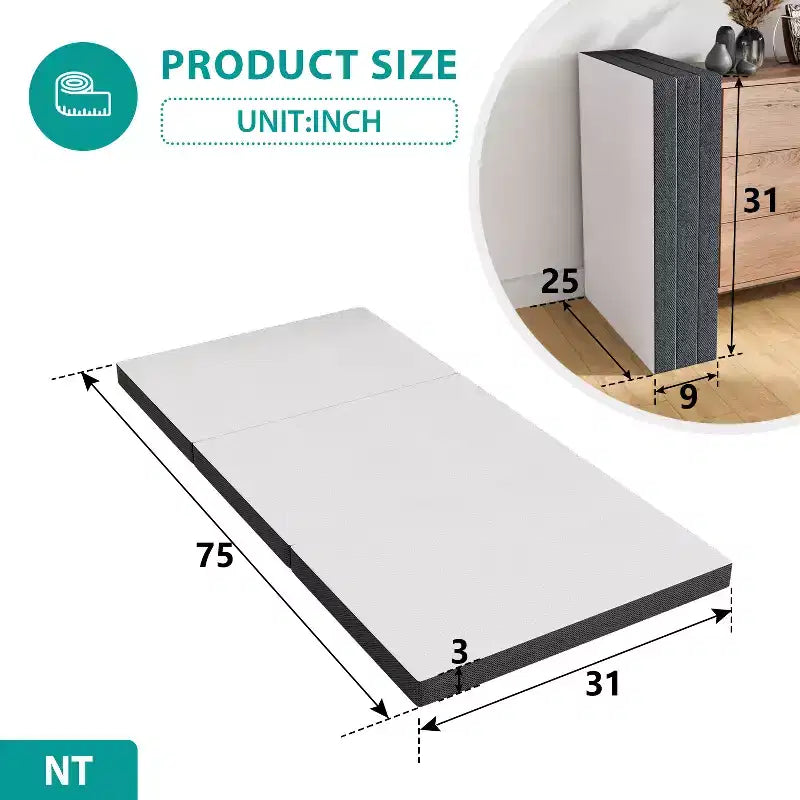 Surmatelas pliant en mousse à mémoire de forme de 7,6 cm, pliable avec housse lavable pour le camping