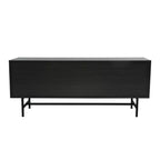 Meuble TV Rochester avec cadre en bois, rangement fermé et pieds en fer noir, meuble de divertissement moderne