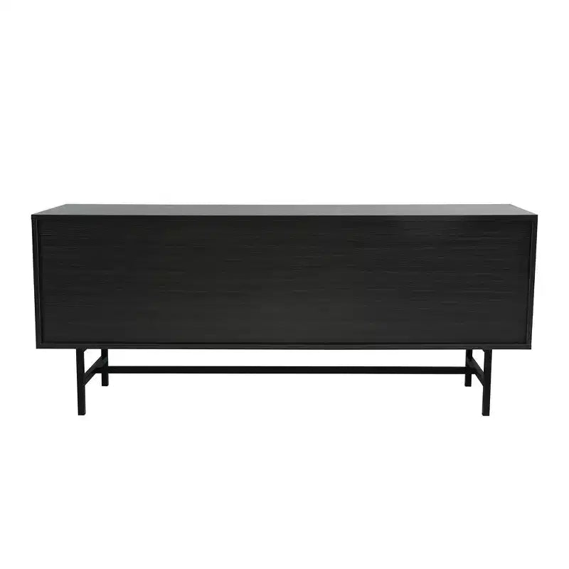 Meuble TV Rochester avec cadre en bois, rangement fermé et pieds en fer noir, meuble de divertissement moderne