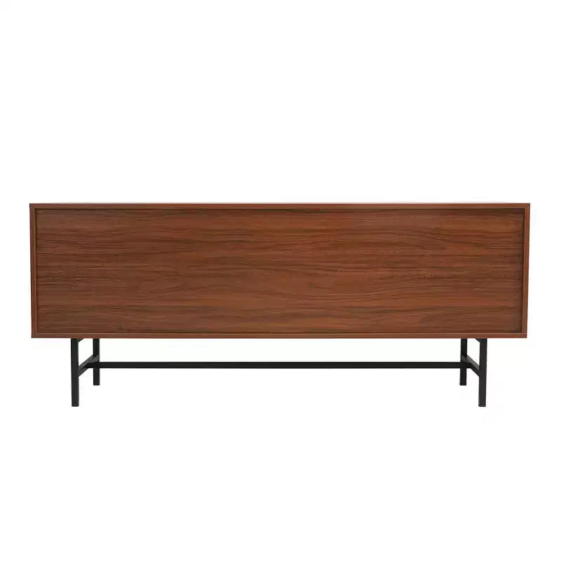 Meuble TV Rochester avec cadre en bois, rangement fermé et pieds en fer noir, meuble de divertissement moderne