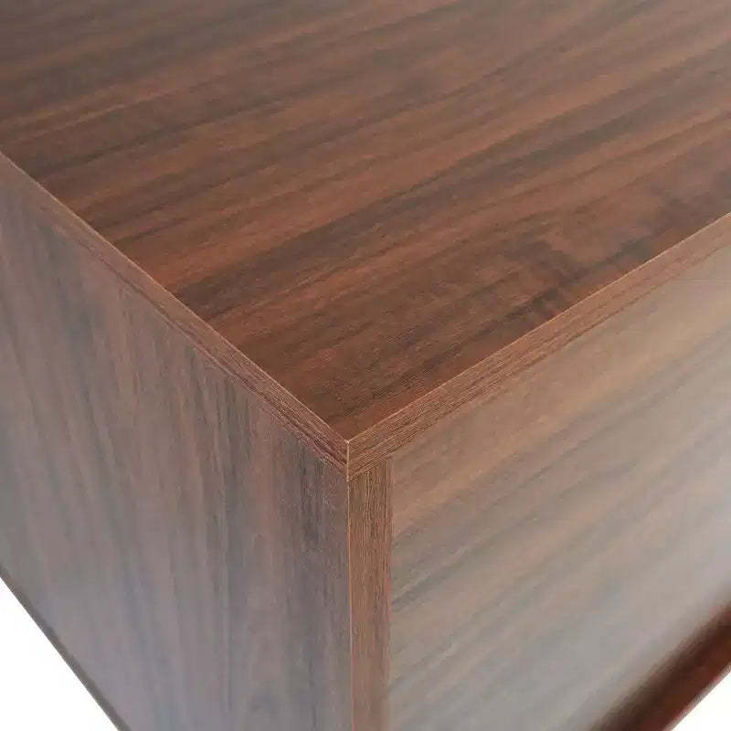 Meuble TV Rochester avec cadre en bois, rangement fermé et pieds en fer noir, meuble de divertissement moderne