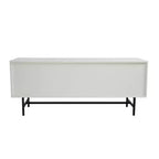 Meuble TV Rochester avec cadre en bois, rangement fermé et pieds en fer noir, meuble de divertissement moderne