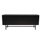 Meuble TV Rochester avec cadre en bois, rangement fermé et pieds en fer noir, meuble de divertissement moderne