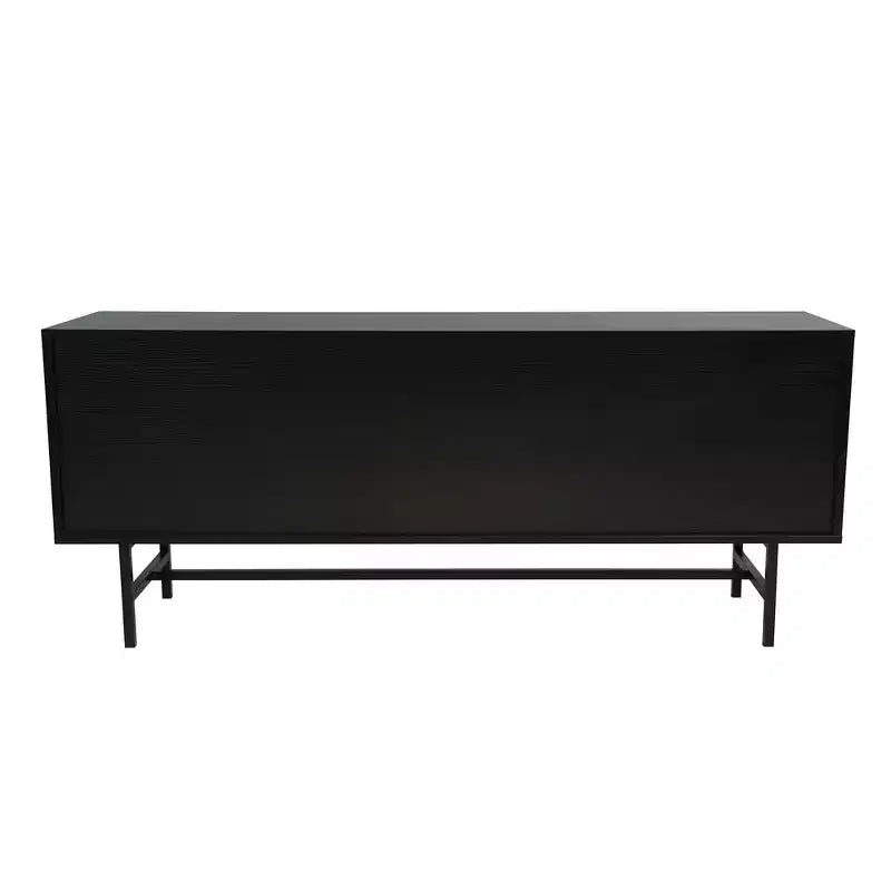 Meuble TV Rochester avec cadre en bois, rangement fermé et pieds en fer noir, meuble de divertissement moderne