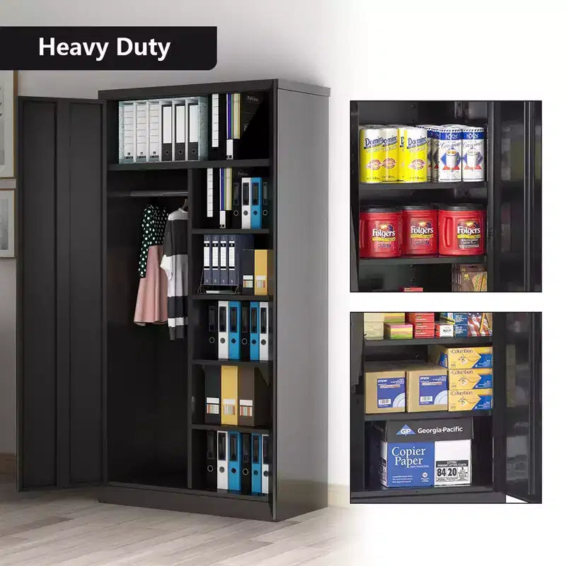 Grande armoire de rangement en métal avec 3 étagères réglables, tringle à vêtements et portes verrouillables