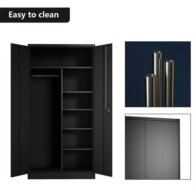 Grande armoire de rangement en métal avec 3 étagères réglables, tringle à vêtements et portes verrouillables