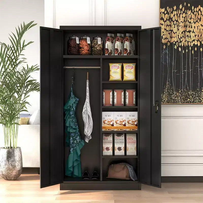 Grande armoire de rangement en métal avec 3 étagères réglables, tringle à vêtements et portes verrouillables