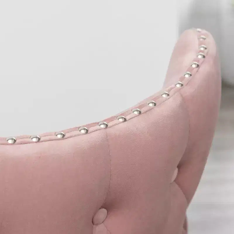 Fauteuil d'appoint contemporain en velours capitonné avec clous décoratifs, rose