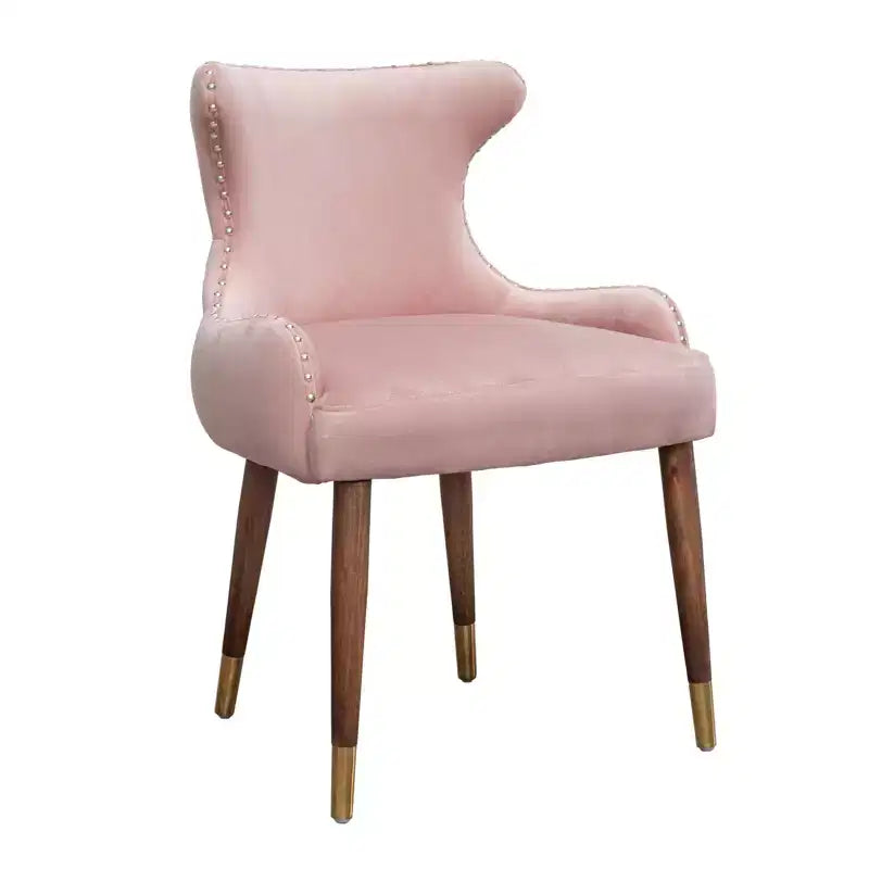 Fauteuil d'appoint contemporain en velours capitonné avec clous décoratifs, rose