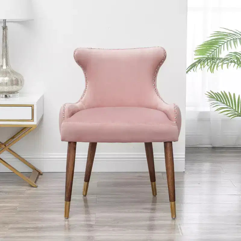 Fauteuil d'appoint contemporain en velours capitonné avec clous décoratifs, rose
