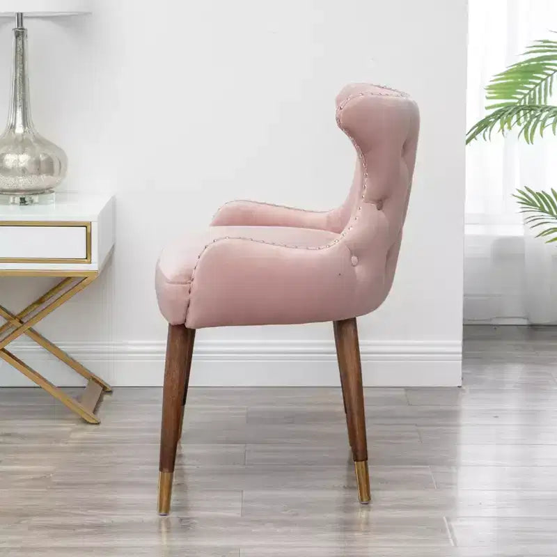Fauteuil d'appoint contemporain en velours capitonné avec clous décoratifs, rose