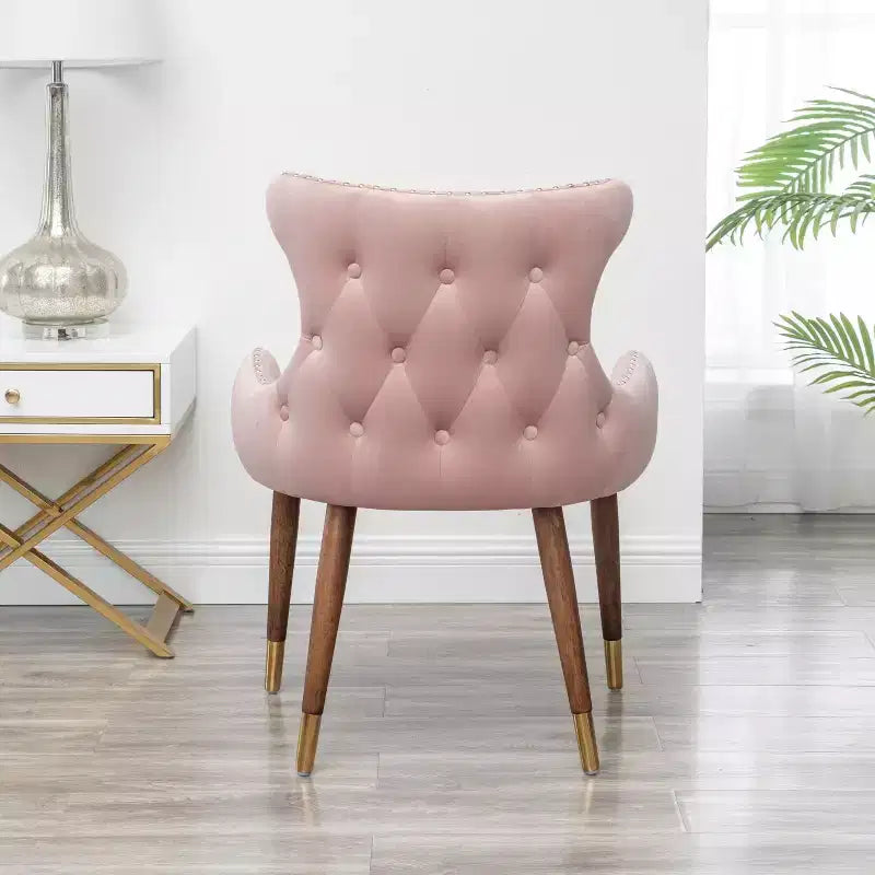 Fauteuil d'appoint contemporain en velours capitonné avec clous décoratifs, rose
