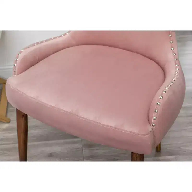 Fauteuil d'appoint contemporain en velours capitonné avec clous décoratifs, rose