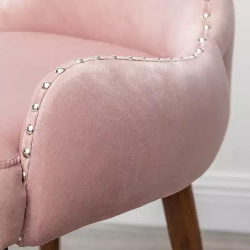 Fauteuil d'appoint contemporain en velours capitonné avec clous décoratifs, rose